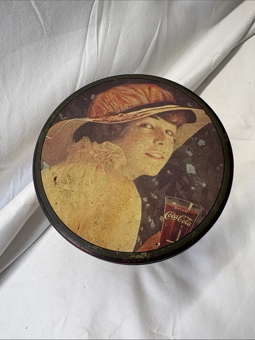 Coca-Cola Retro Lady Tin in Yellow and Red